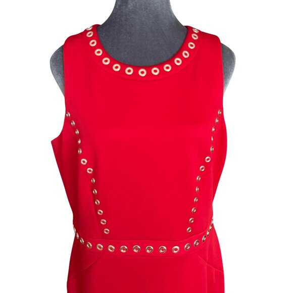 Karl Lagerfeld Paris Red Sleeveless Sheath Dress With Gold Grommet Details Size - Picture 2 of 6